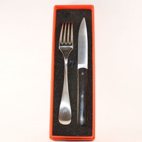 Coffret Perceval Couteau 9.47de table ébène et fourchette