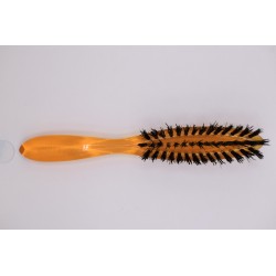 Brosse à barbe Planète rasoir A manche, Pléxi ambré, 3 rangs, montée main.