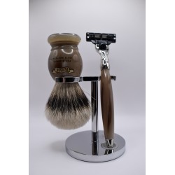 Ensemble mach3 Plisson corne blonde, blaireau T12 haute montagne